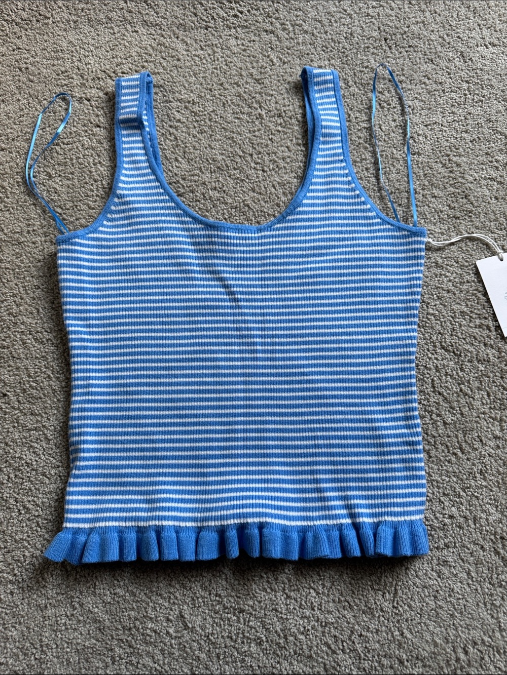 Striped Blue & White Ruffle-Hem Tank Top